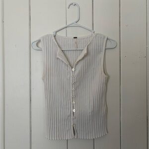 Free People Cream Ribbed Sleeveless Blouse